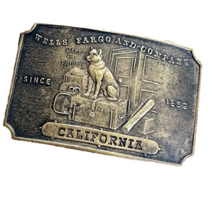Brass Large Belt Buckle - “California” by Wells Fargo and Company - Fake Antique